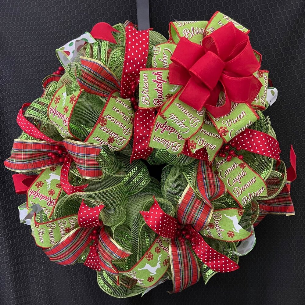 Christmas Wreath with Reindeer Made of Deco Mesh